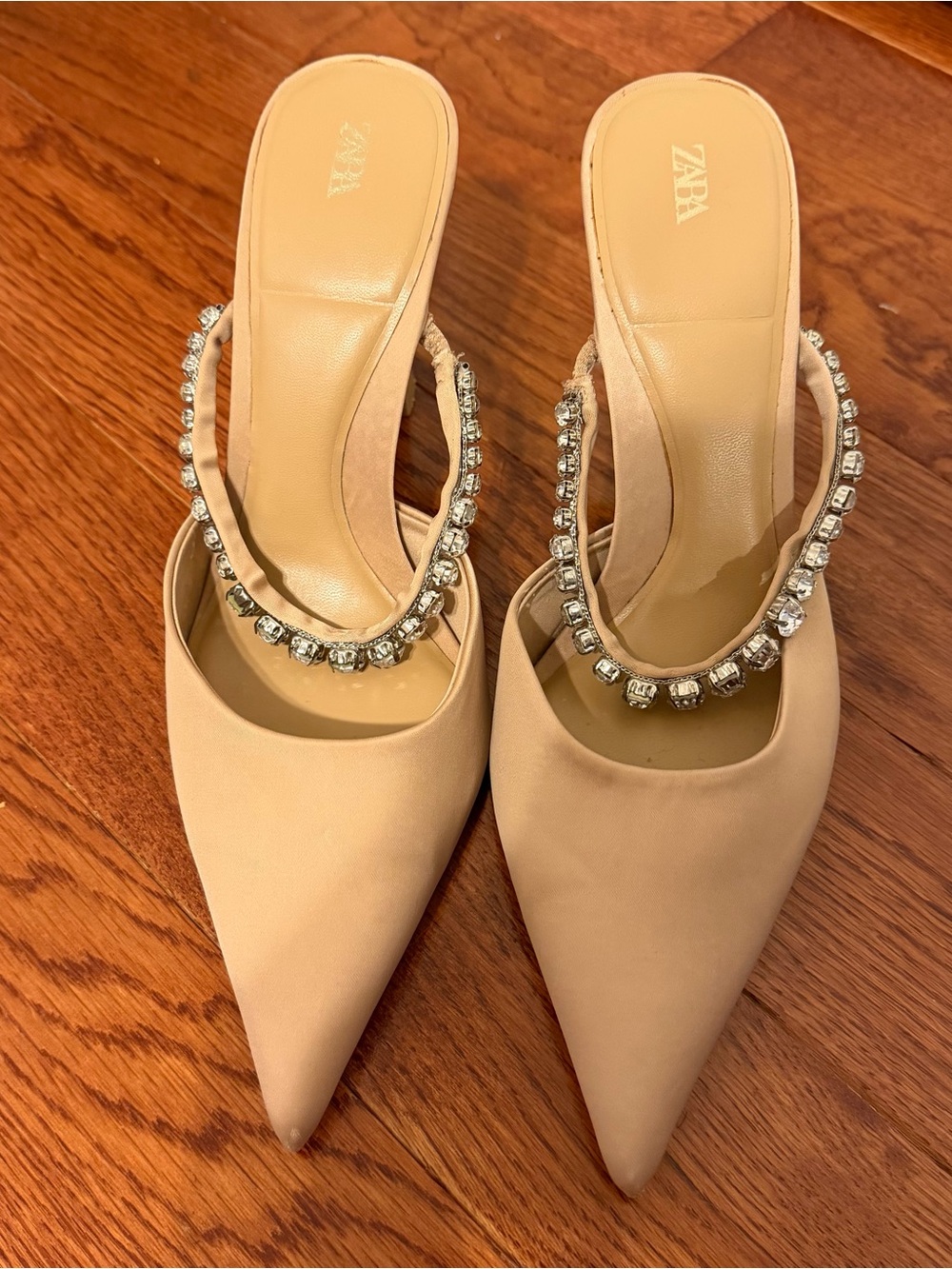 Zara Jeweled Satin Mule Nude - Picture 12 of 12